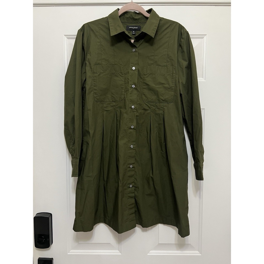 NWOT Banana Republic Army Green Pockets Mini Shirtdress Work Office Wear‎ Medium
